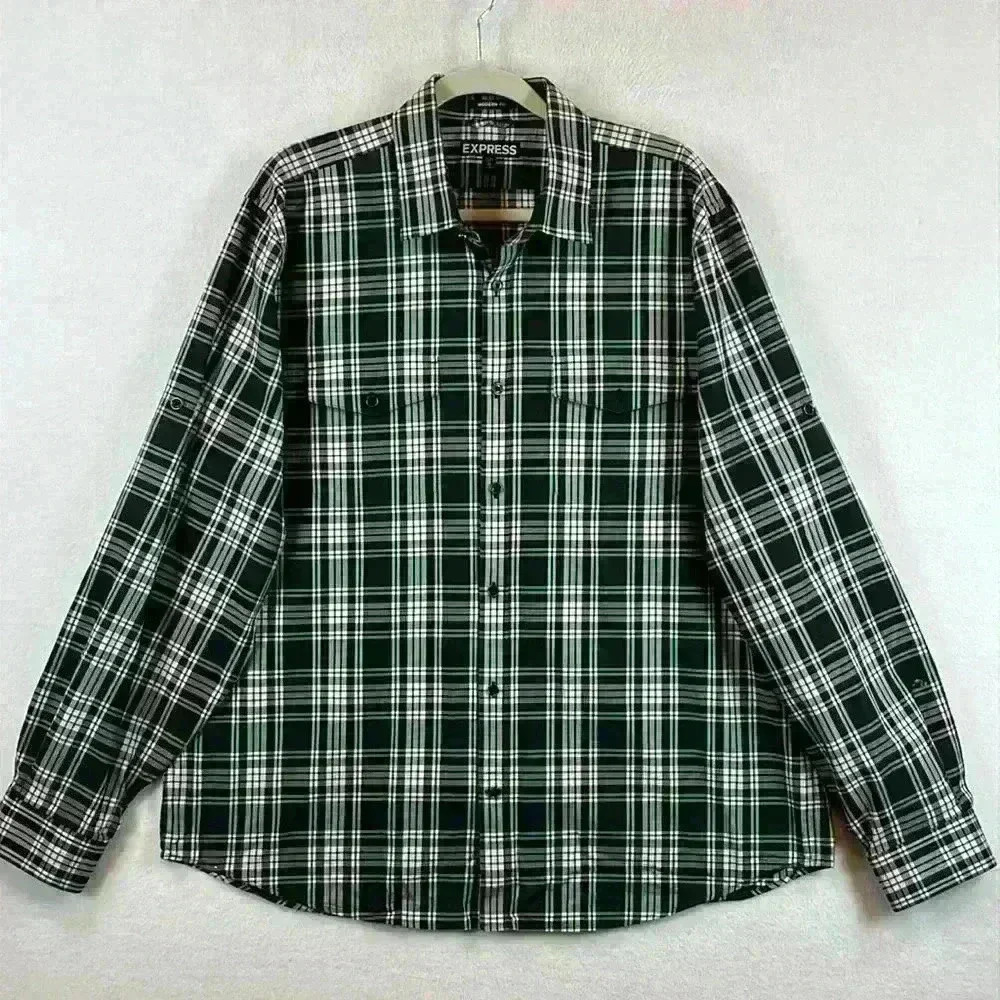 Express Men’s Button-Up Shirt Men’s XL Blue and White Long Sleeve